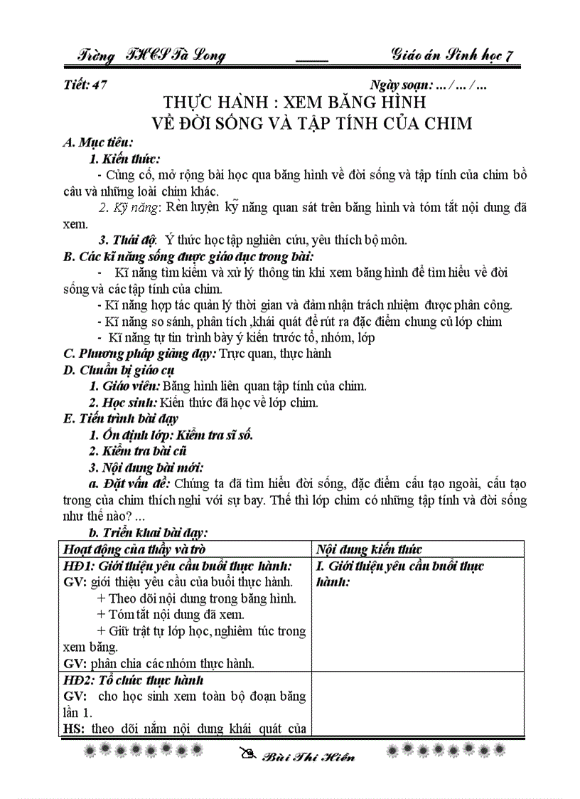 Sinh 7 tiet 47 theo chuan co KNS