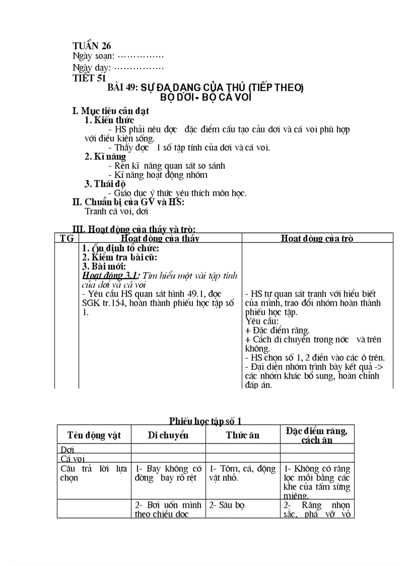 Sinh 7 Tiết 51 56