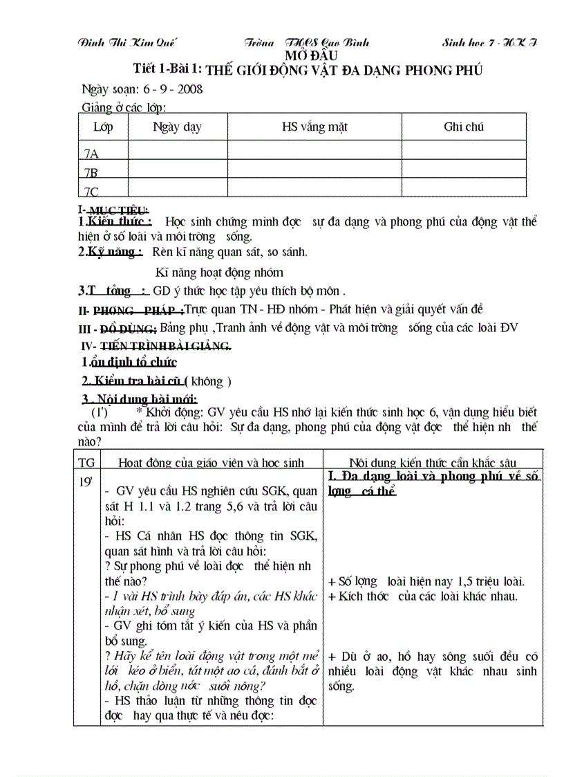 Sinh học 7 Cao Bằng