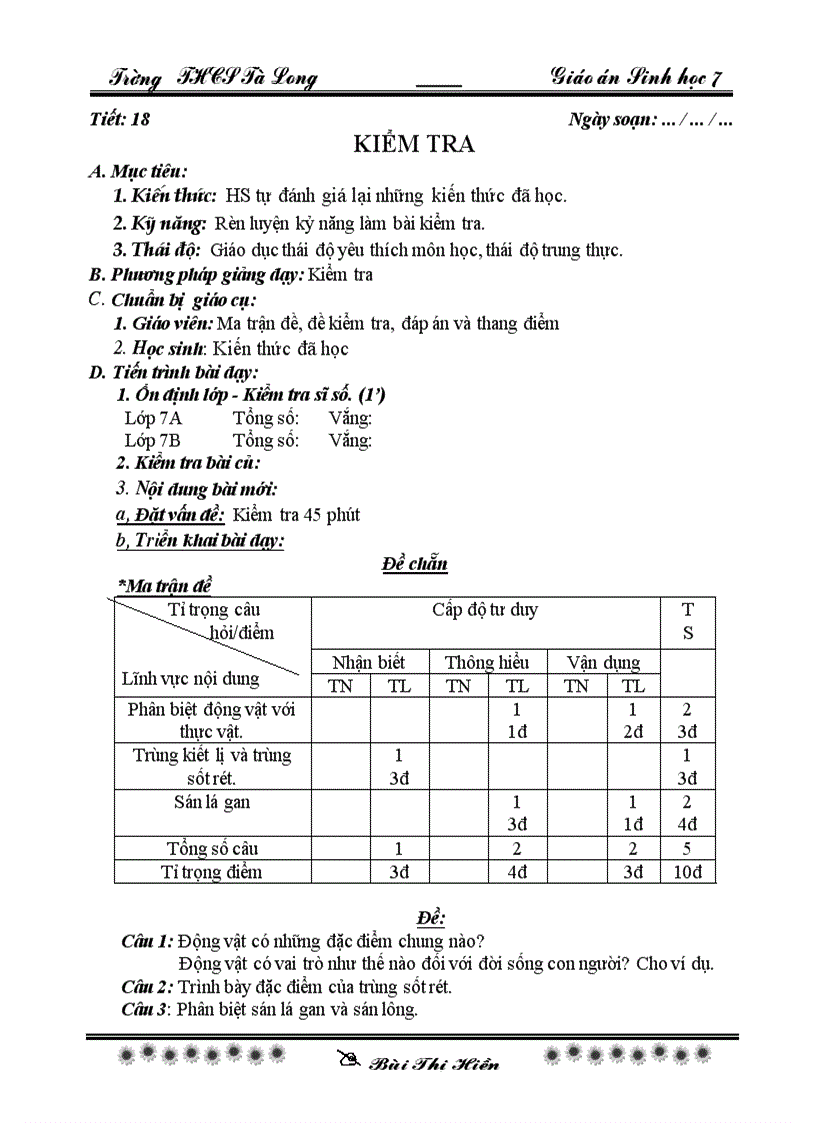 Sinh 7 tiet 18 24 theo chuẩn