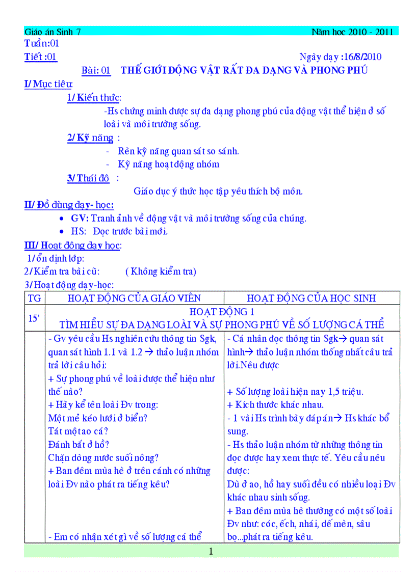 Giao an sinh hoc 7 du ca nam da chinh sua