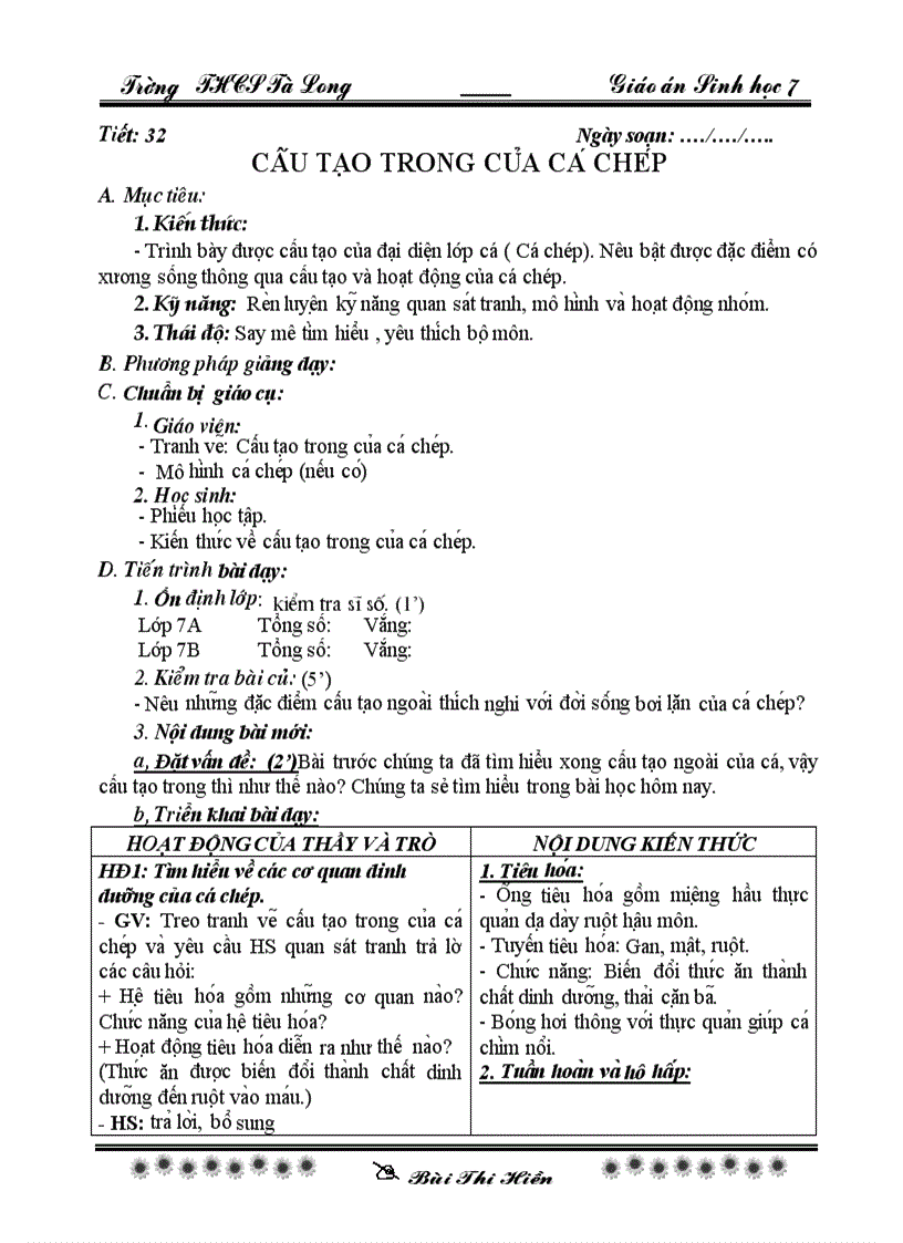 Sinh 7 tiet 32 theo chuan