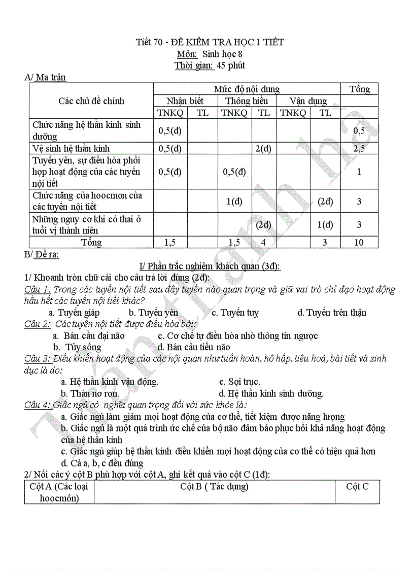 Đề kiểm tra hk ii có ma trận