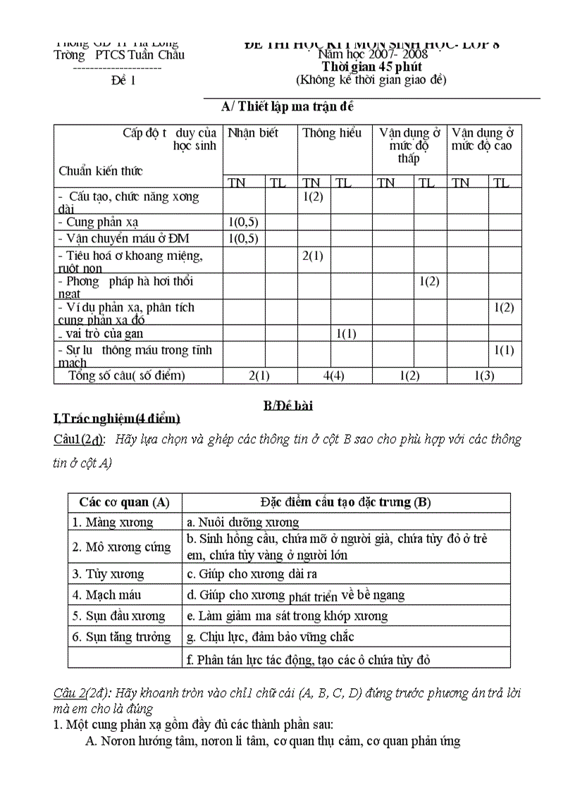 Đè thi HK I đề chẵn