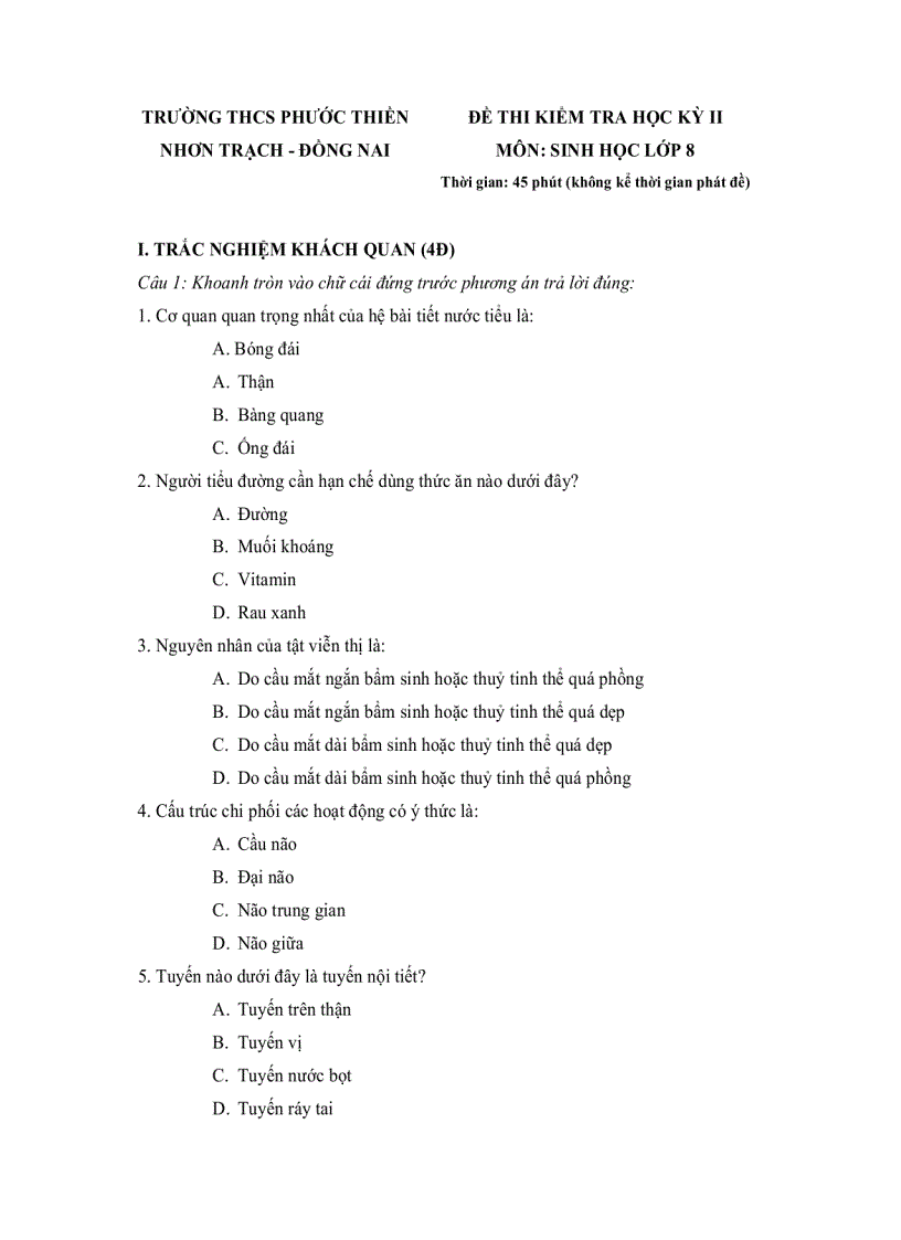 Đề HKII Sinh 8 5