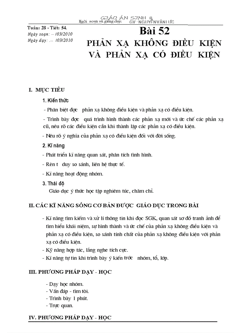 Bài 52 Phan xa khong dieu kien va phan xa co dieu kien