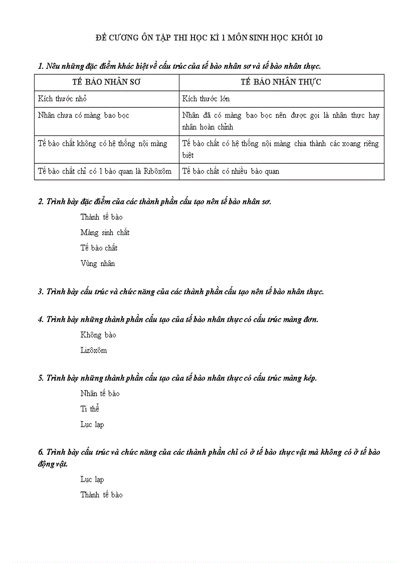 De cương ôn tập thi hoc kì 1 khối 10