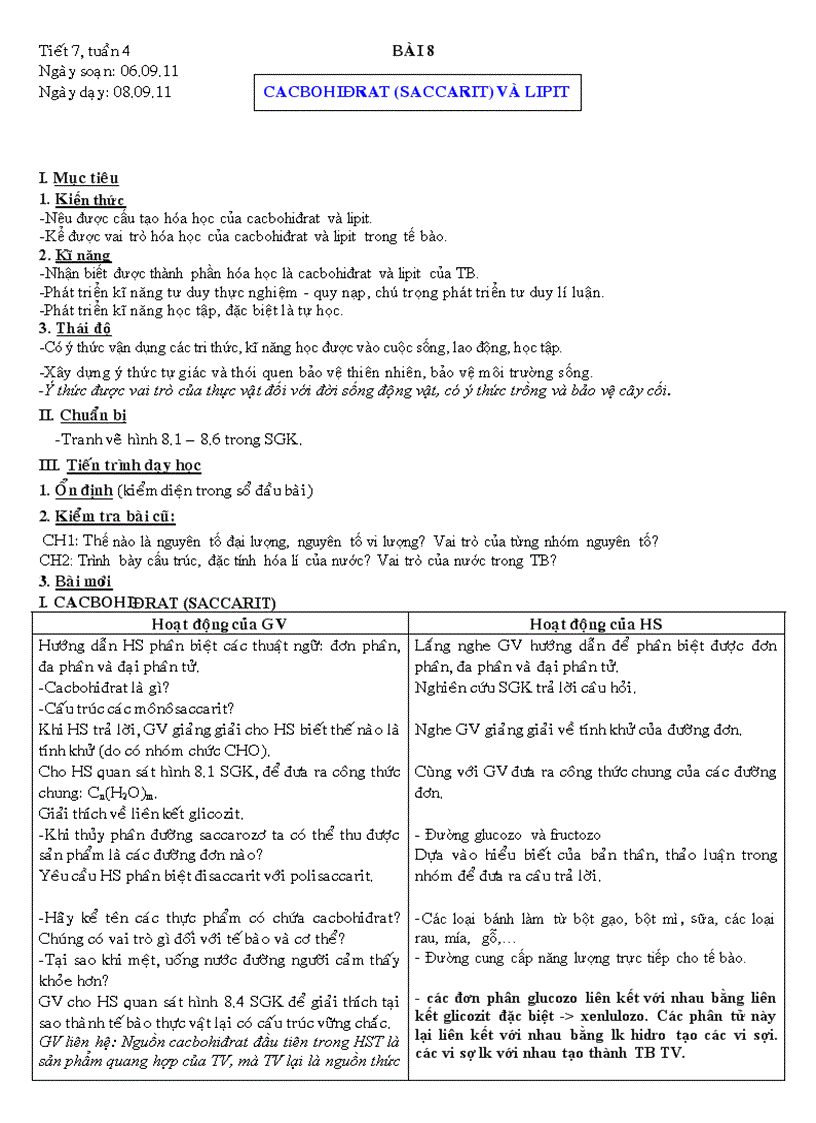 Bài 8 tiết 7 cacbohiđrat saccarit và lipit