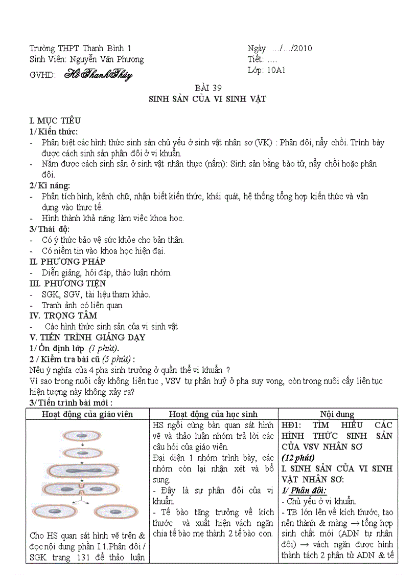 Bài 39 Sinh sản của VSV NC