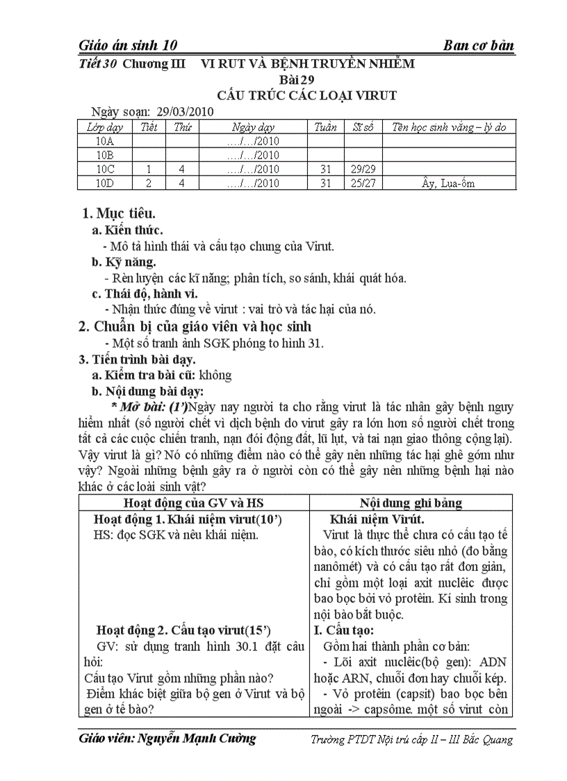 Bài 29 cấu trúc các loại virut