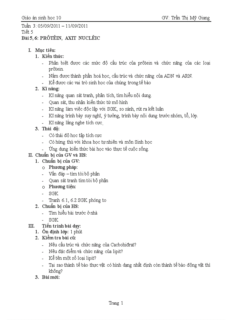 Bài 5 6 sh 10 protein axit nucleic