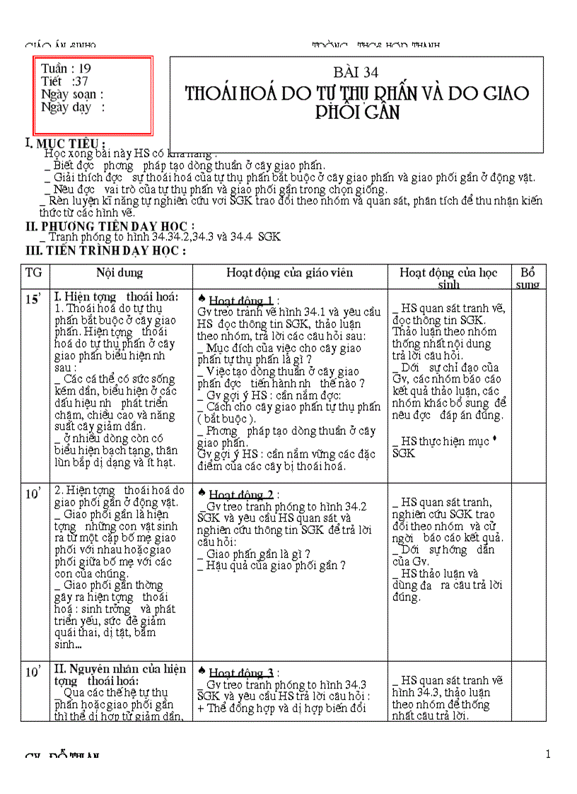 Giáo án sinh 9 HKII chuẩn theo PPCT