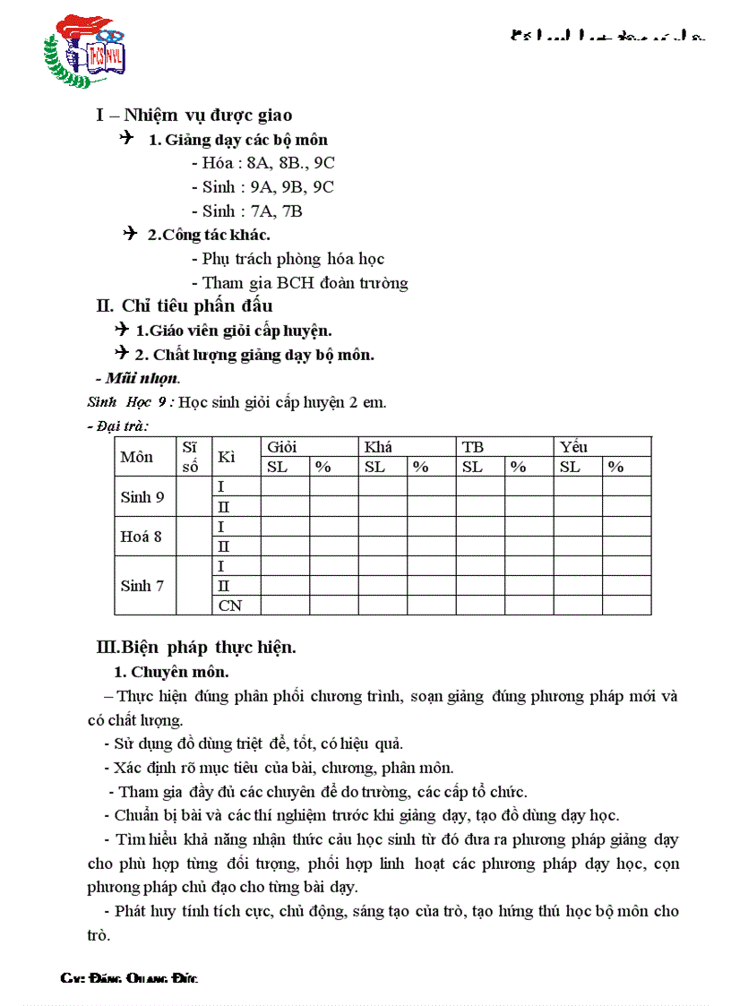 Kế hoạch hoạt động cá nhân