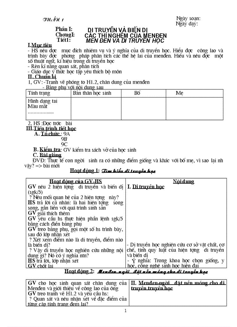 Sinh học 9 HKI 08 09