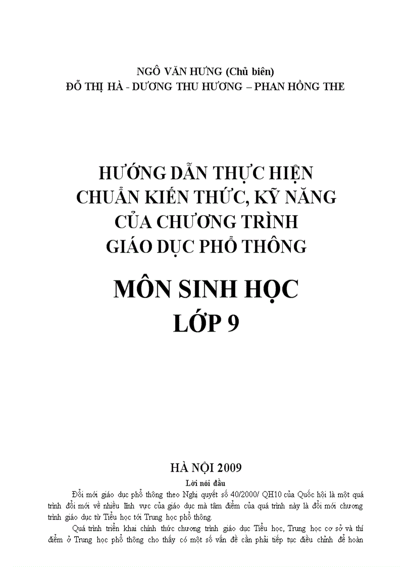 Chuẩn kiến thức môn sinh học 9