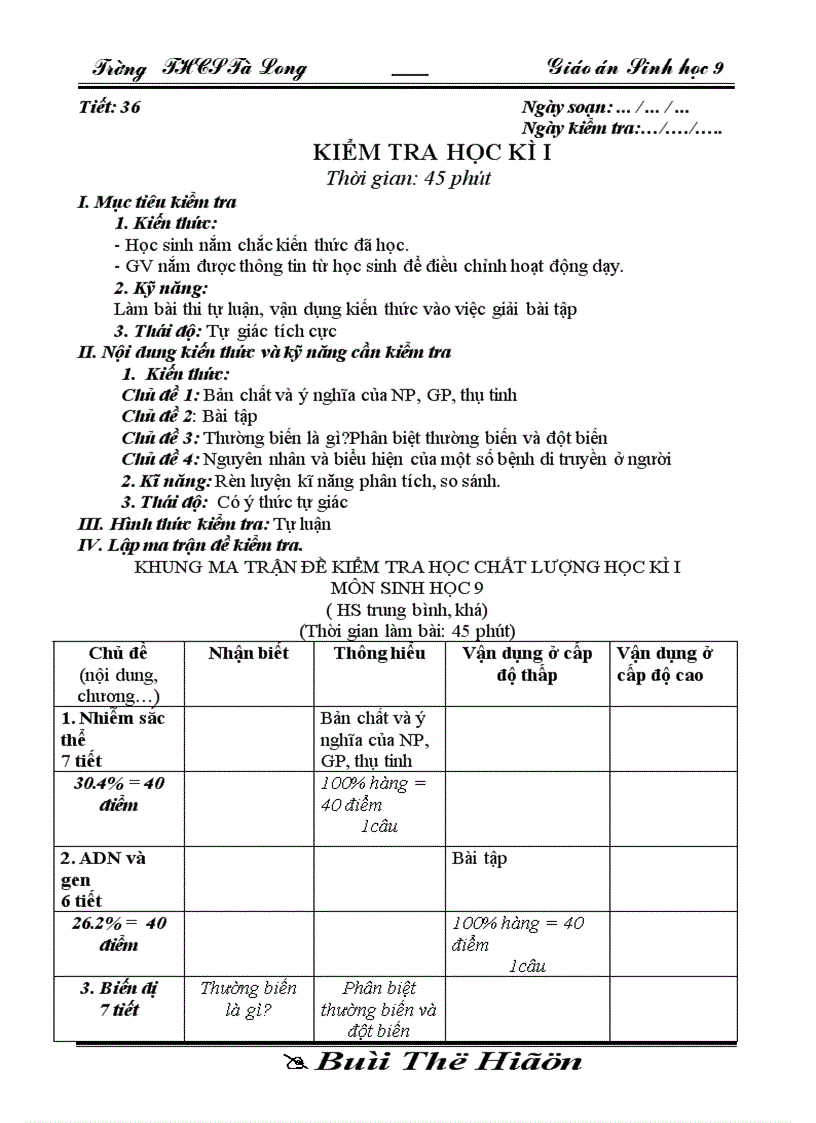 Sinh 9 tiet 36 theo chuan có KNS