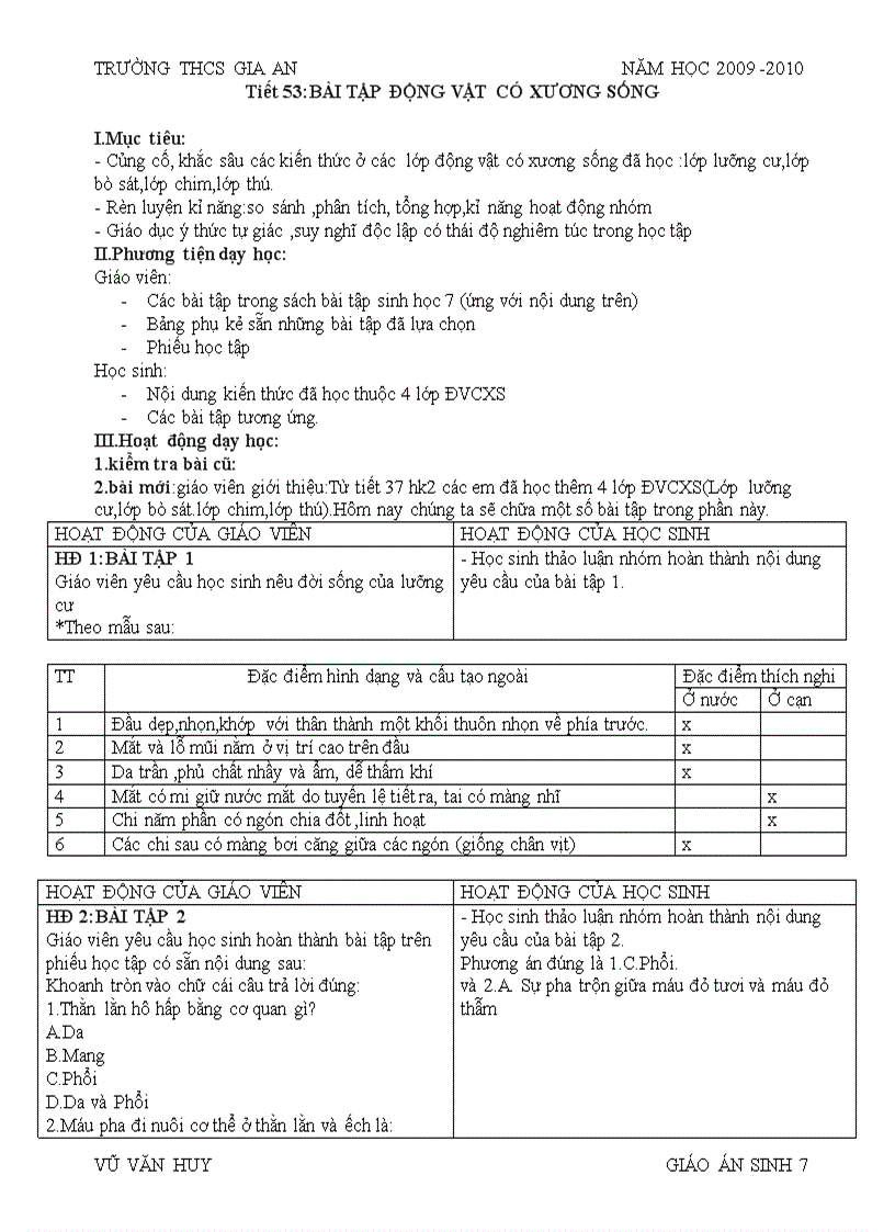 Tiết 53 bài tập ĐVCXS