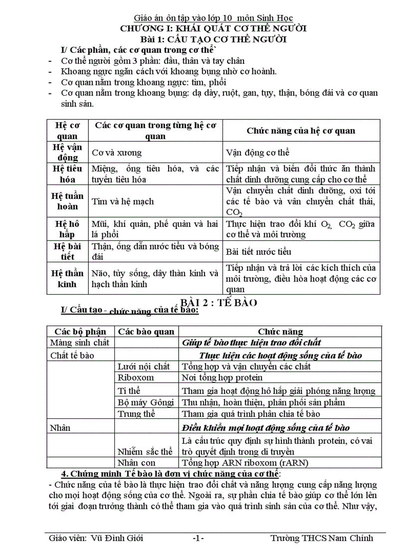 GA ôn thi vào THPT môn sinh 9 phần 1