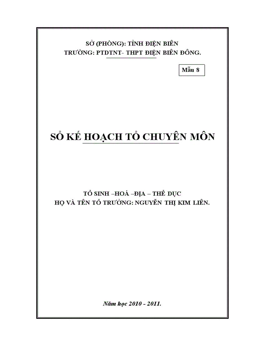 Kế hoạch hoạt động tổ chuyên môn