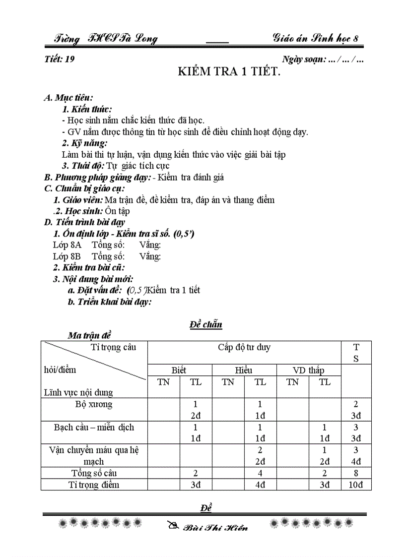 Sinh 8 tiet 19 24 theo chuẩn