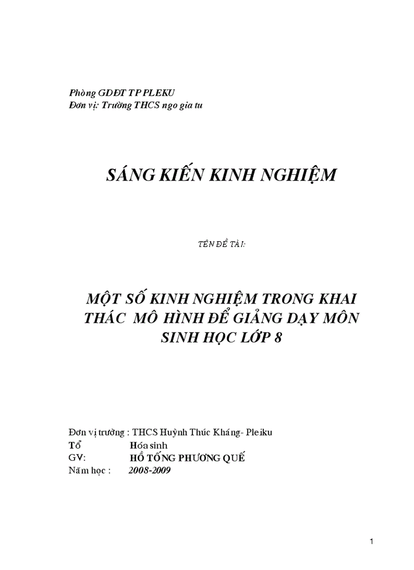 Sang kien kinh nghiệm sinh học 8