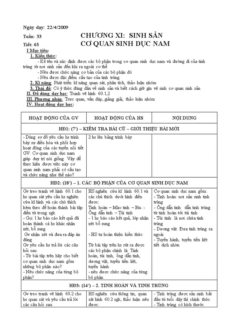 Giáo án sinh 8 tiết 63 64 tuần 33