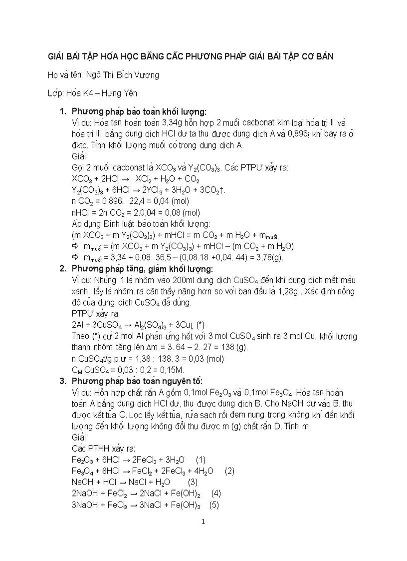Phương pháp giải bài tập hóa cơ bản