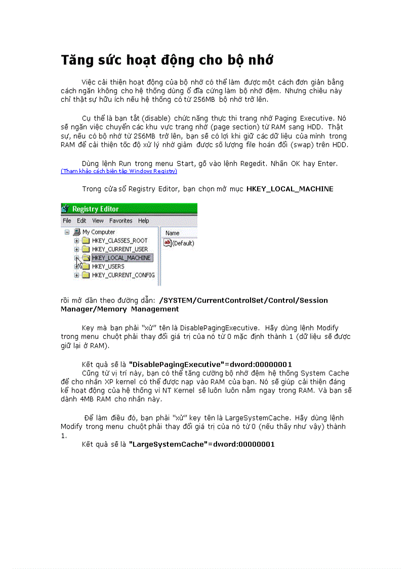 Tăng tốc hoạt động cho bộ nhớ may tính