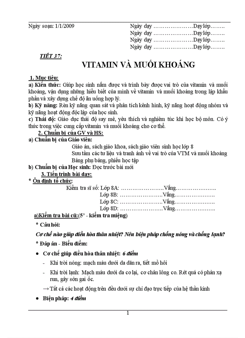 Giáo án sinh kì II cực chuẩn