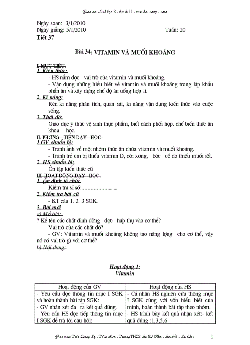 Ga Sinh học8 hkI I Soạn theo TKBG