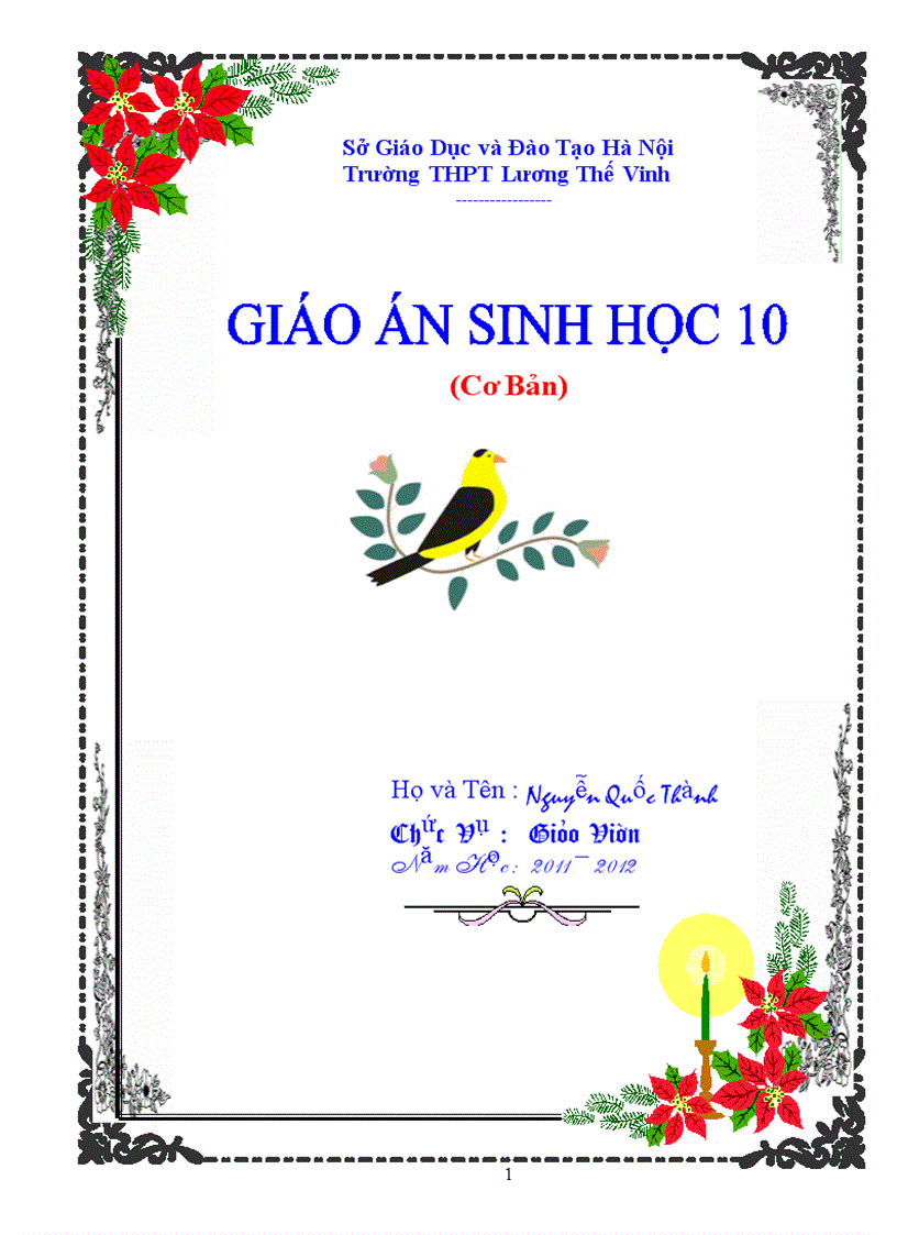 Giáo án Sinh 10 Đầy đủ 1