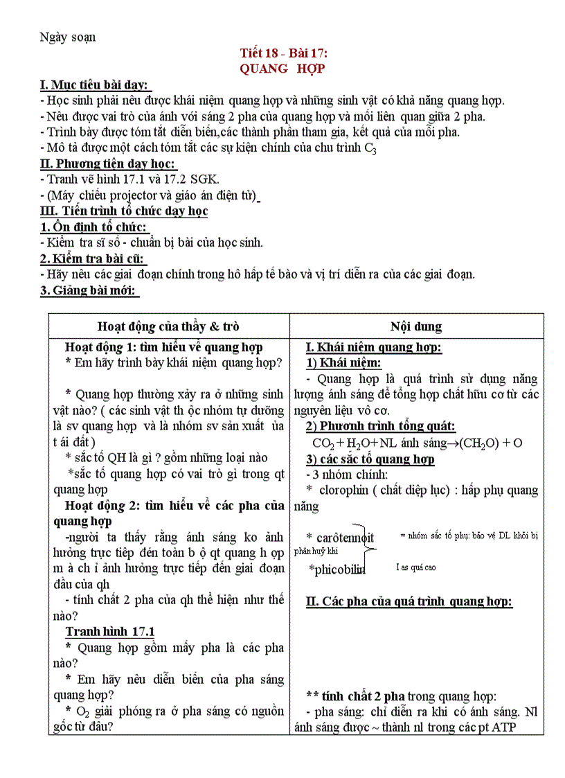 Giao an sinh hoc 10 hoc ki 2