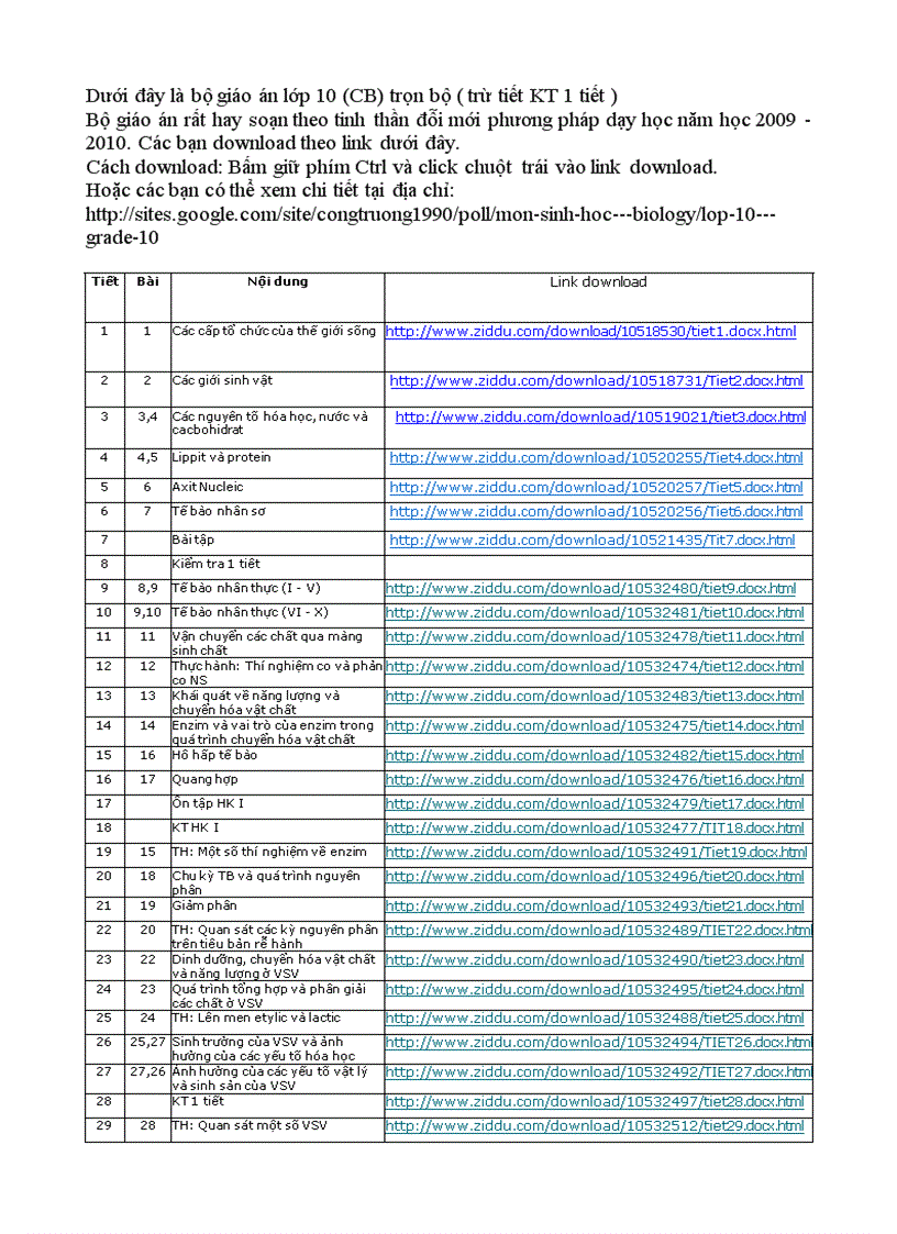 Giáo án sinh học 10 CB đủ cả năm