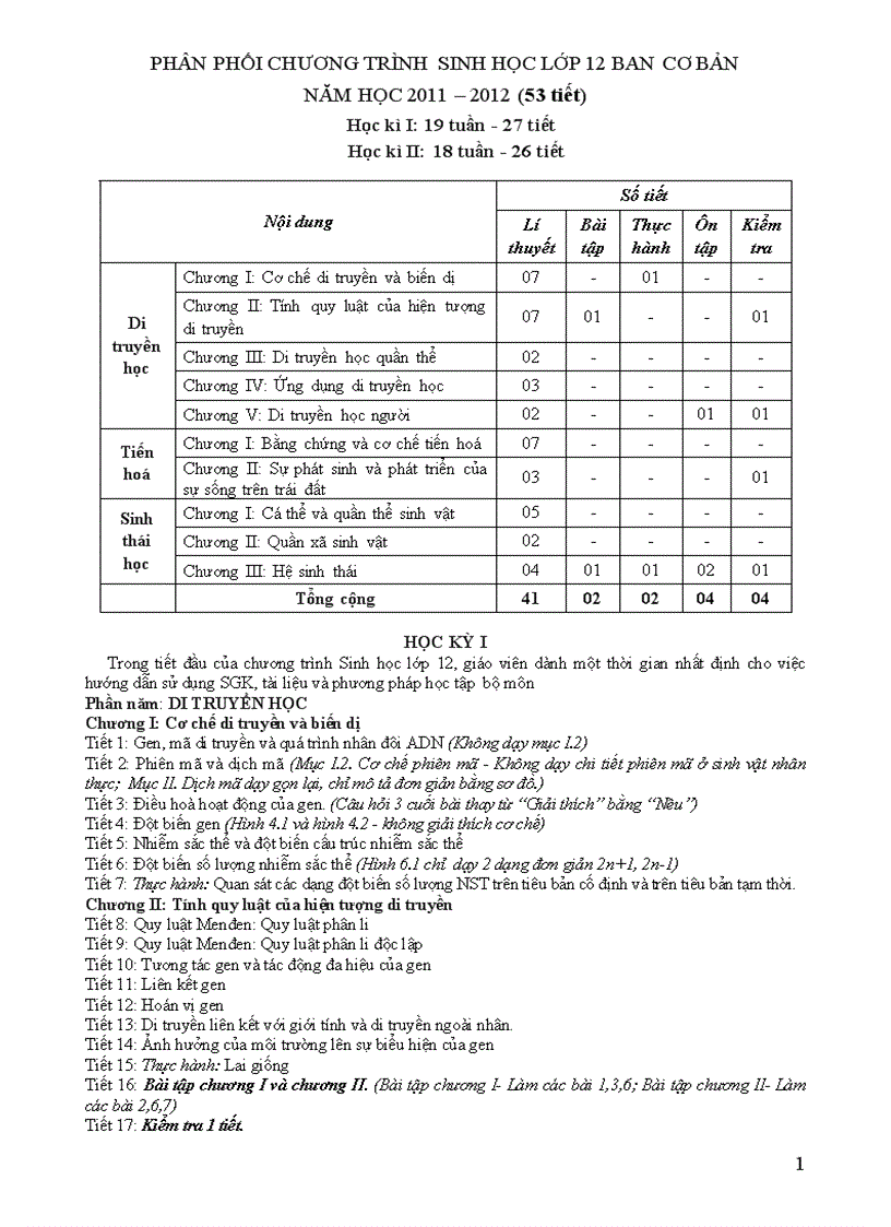 Bài soạn sinh học 12 năm học 2011 2012 mới