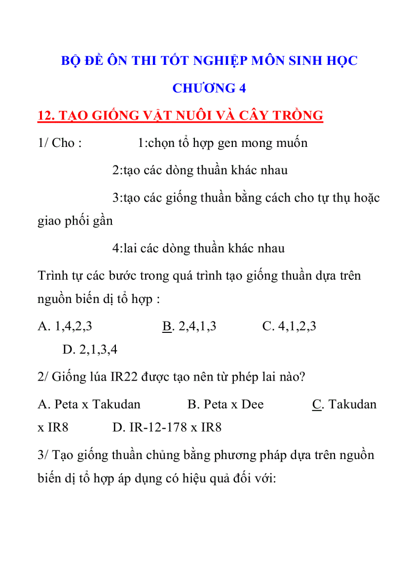 Đề thi tnthpt tham khảo môn sinh đề 4