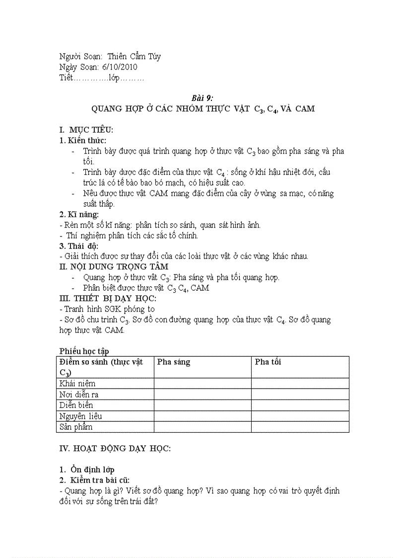 Bai 9 Sinh học 11 Cơ bản