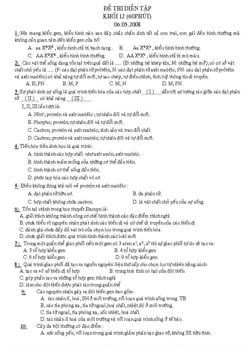 Đề Thi Thử Tốt Nghiệp