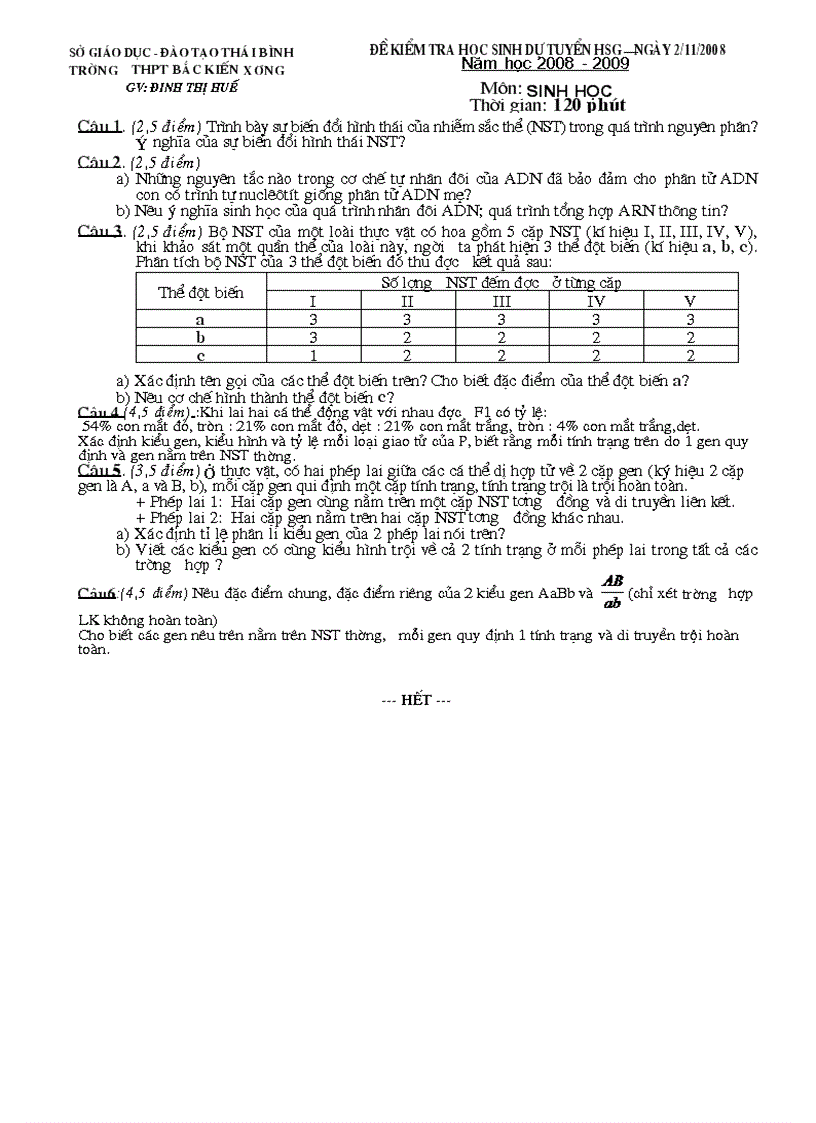 Đề thi chọn HSG