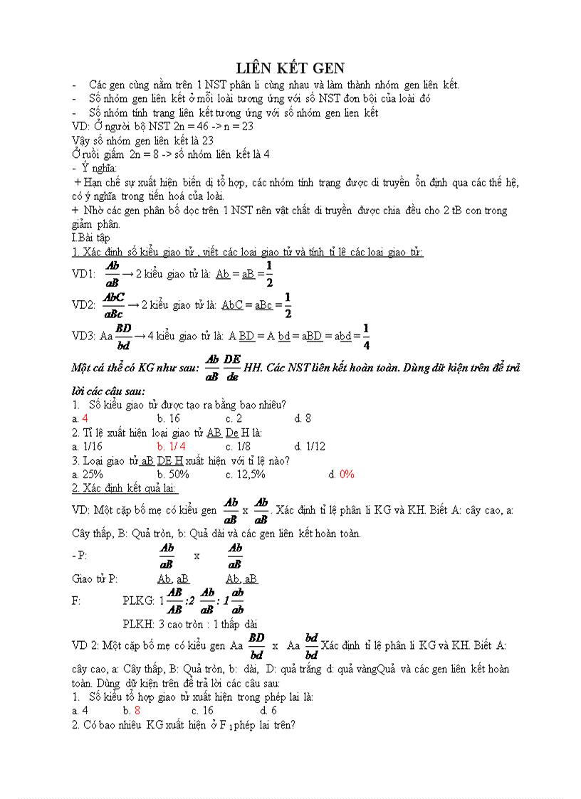 Ôn phân lien kết gen cực hay