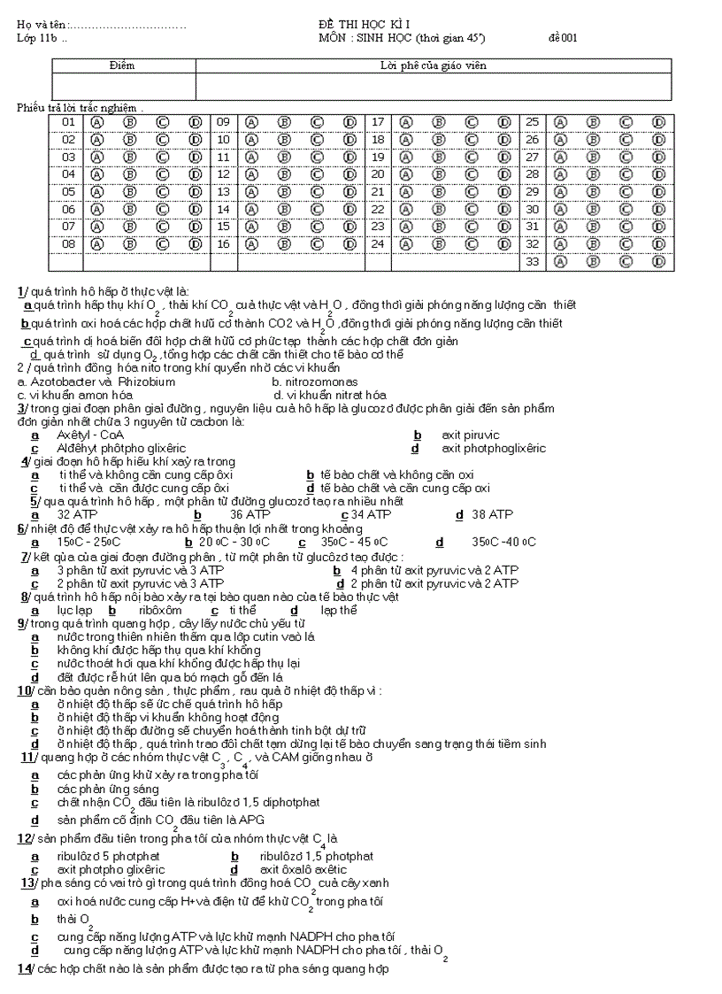 Sinh học lớp 11