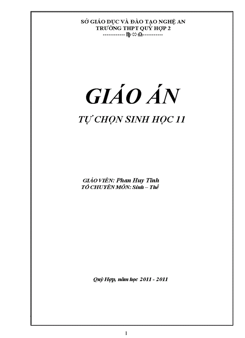 Giáo án tự chon sinh hoc 11