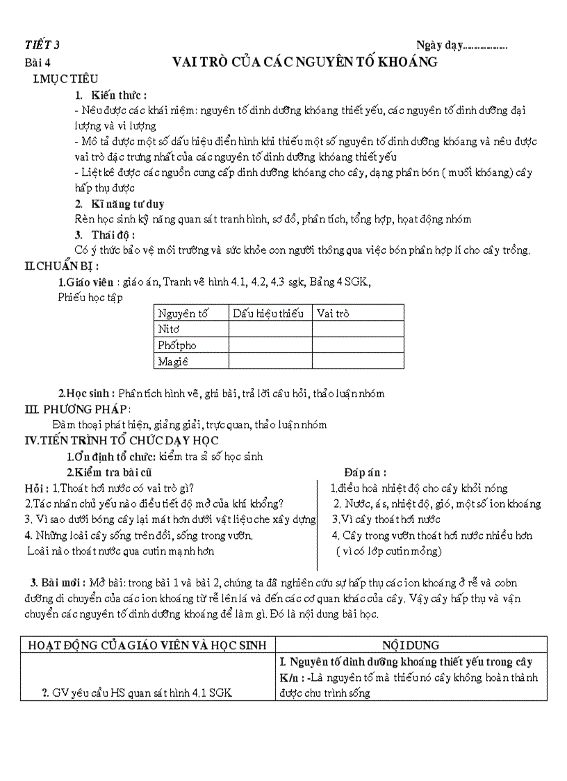 Bài 4 sinh học 11