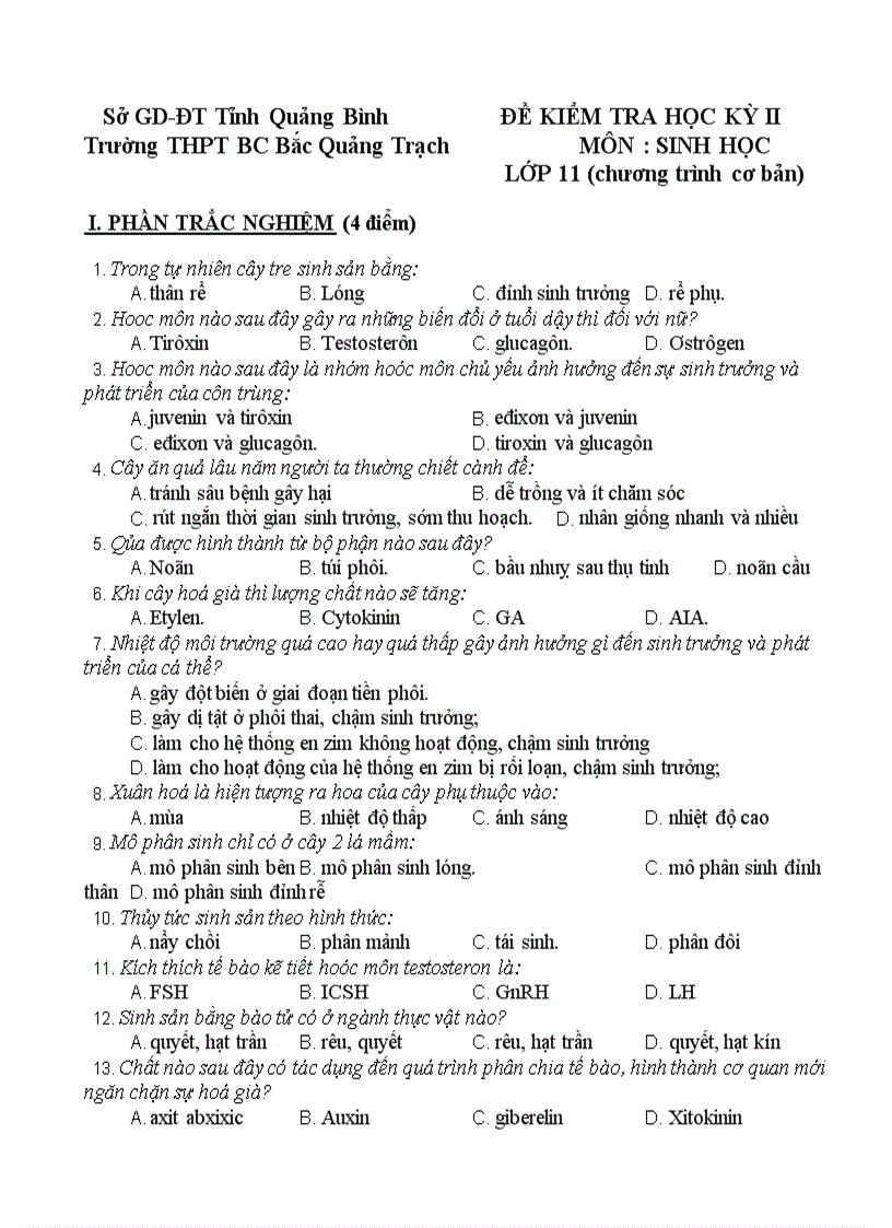 Kiểm tra 1 tiết học kỳ ii