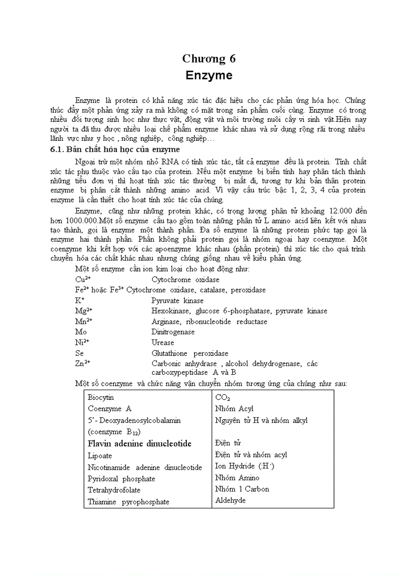 CHƯƠNG VI Enzyme