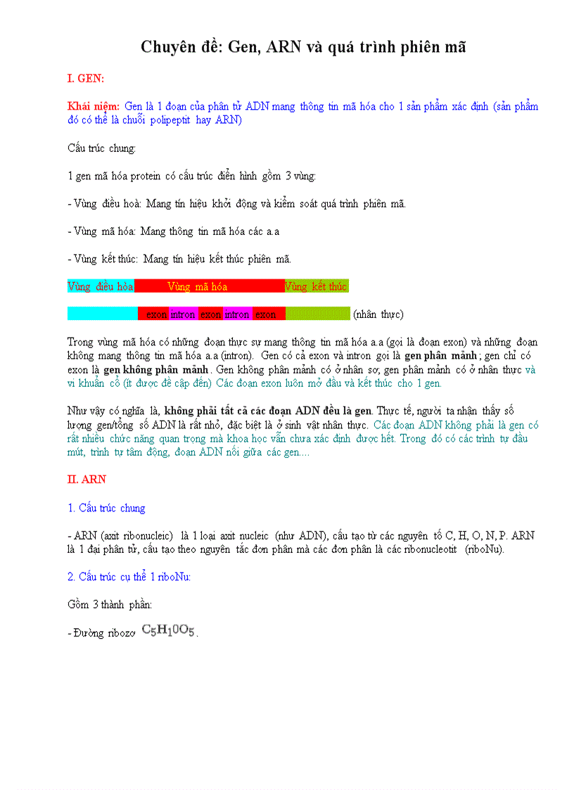 Ôn TN12 Chuyên đề Gen ARN và quá trình phiên mã