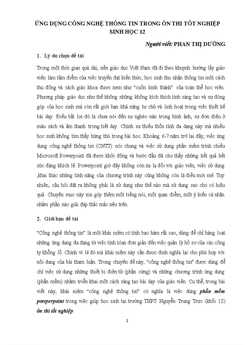 Ứng dụng CNTT trong ôn thi TN 12