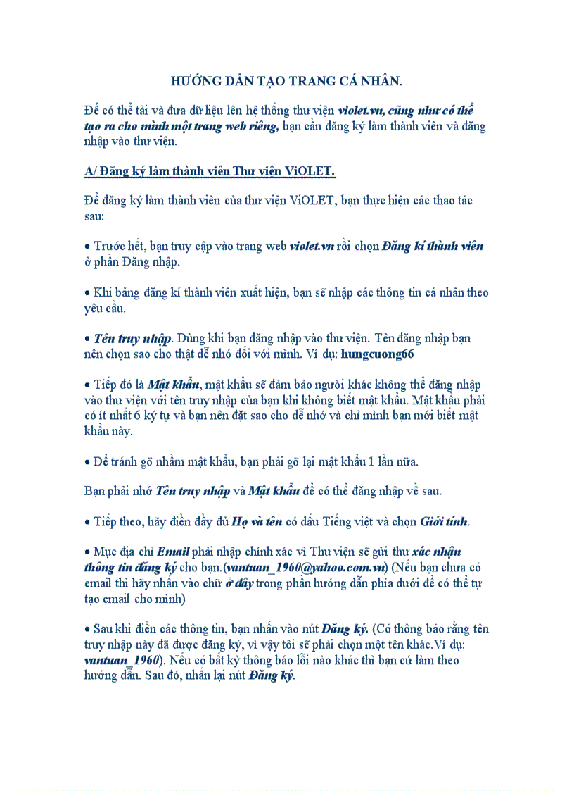 Tao trang web tren violet