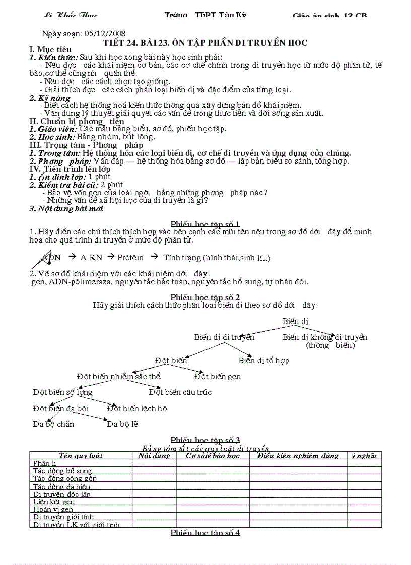 Tiết 24 sinh học 12 CB