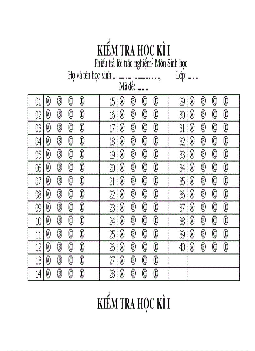 Phiếu trả lời trắc nghiệm