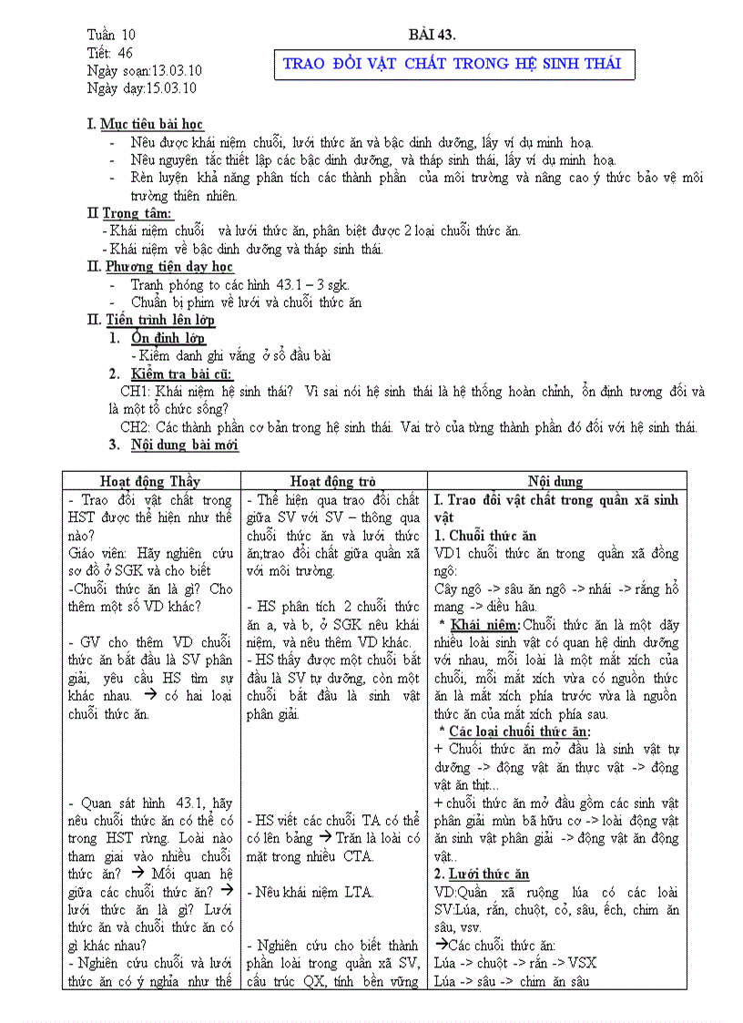 Tiết 46 bài 43 trao đổi vật chất trong hệ sinh thái